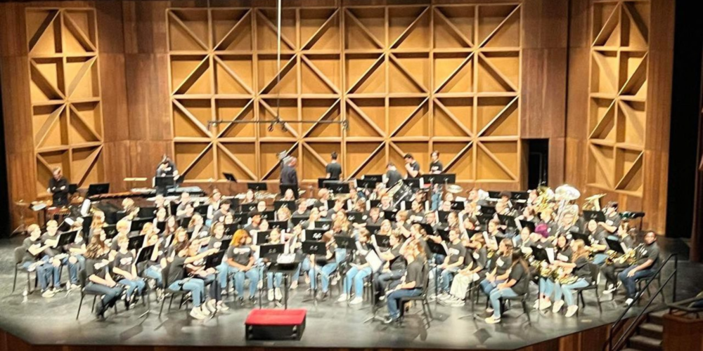 an orchestra on a concert stage