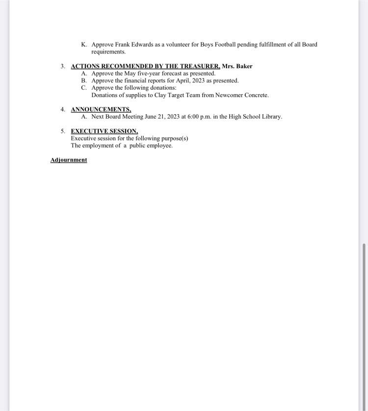 School Board meeting information